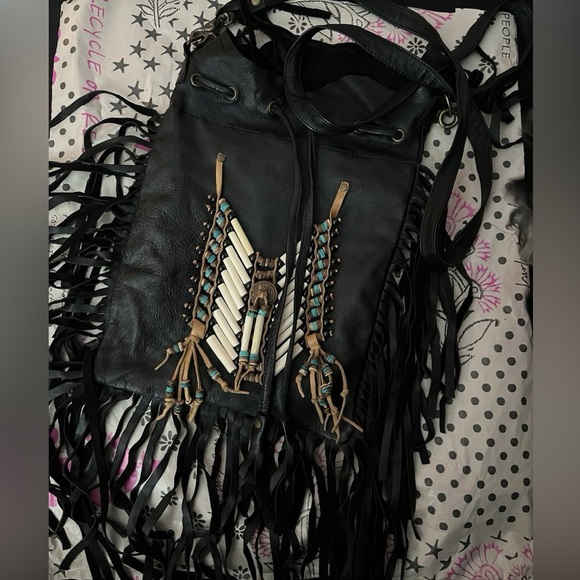 Black Spell & the Gypsy Dreamweaver Black | Black Leather Fringe Boho Crossbody - Picture 2 of 15